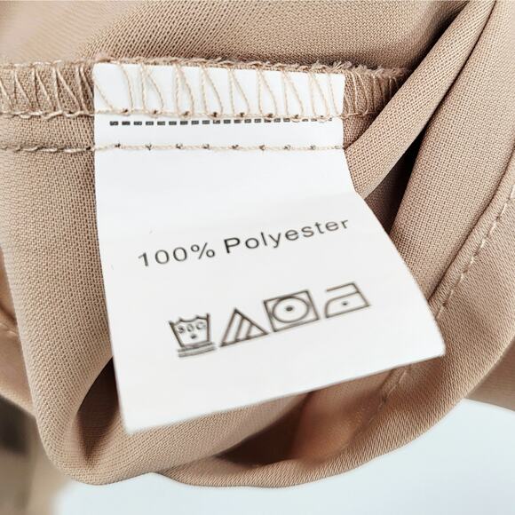 CICIBIRD Beige Peplum Button-Up Chiffon Sleeveless Tie Waist Blouse Top Sz XL - Picture 8 of 9